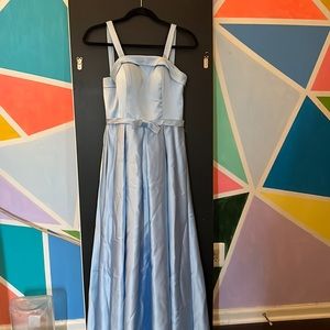 Satin light blue floor length prom dress